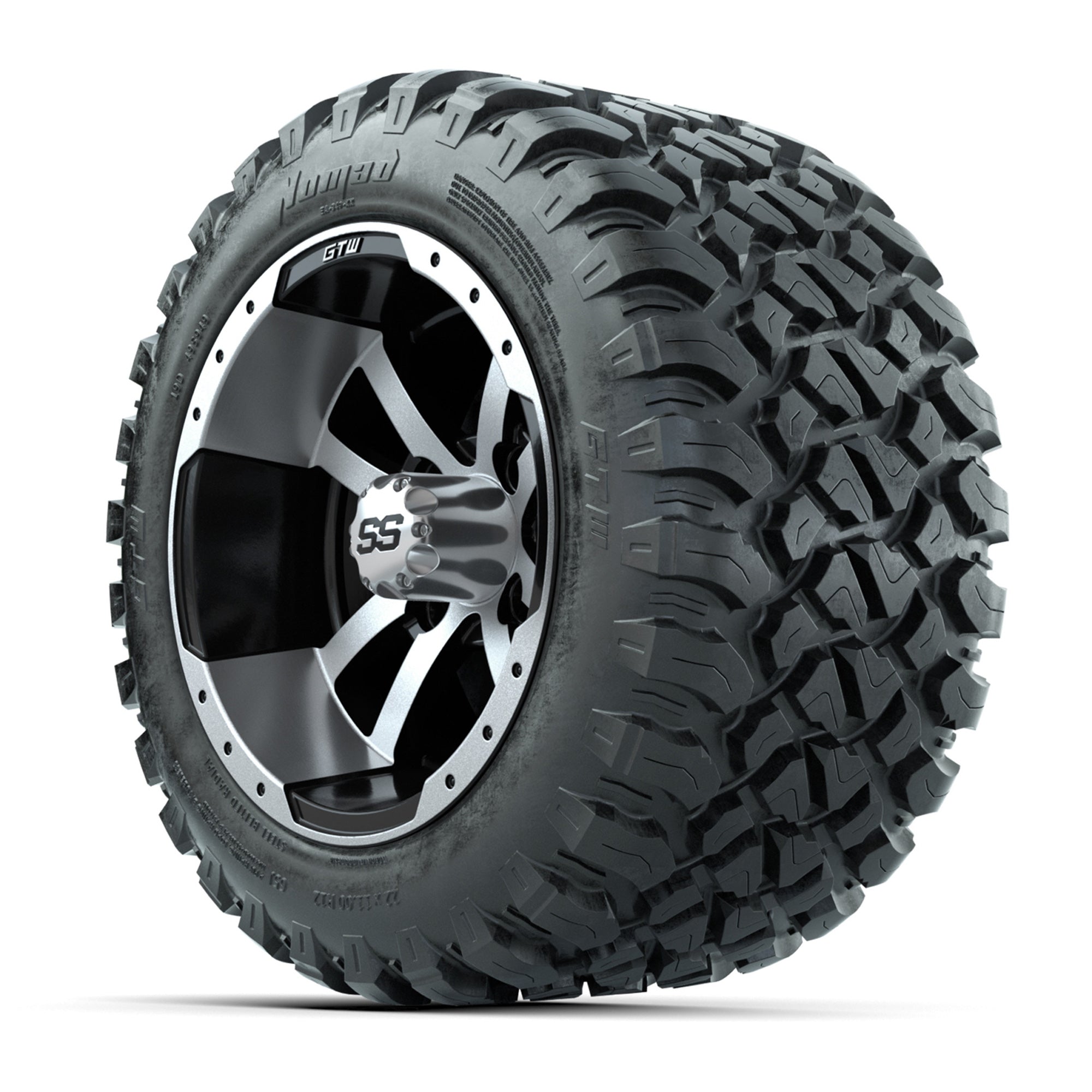 GTW® Storm Trooper Black/Machined 12 in Wheels with 22X11-R12 Nomad Steel Belt Radial All-Terrain Tires – Full Set