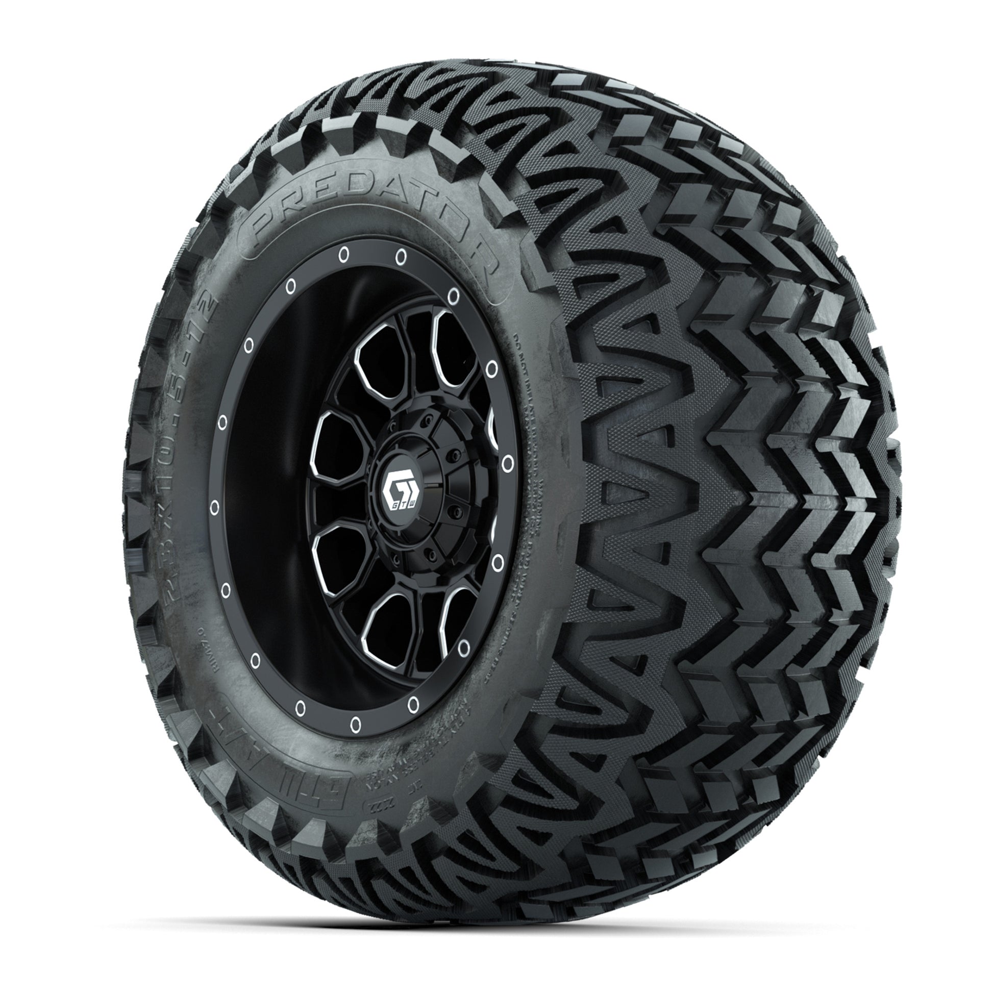 Set of (4) 12 in GTW® Volt Machined & Black Wheels with 23x10.5-12 Predator All-Terrain Tires