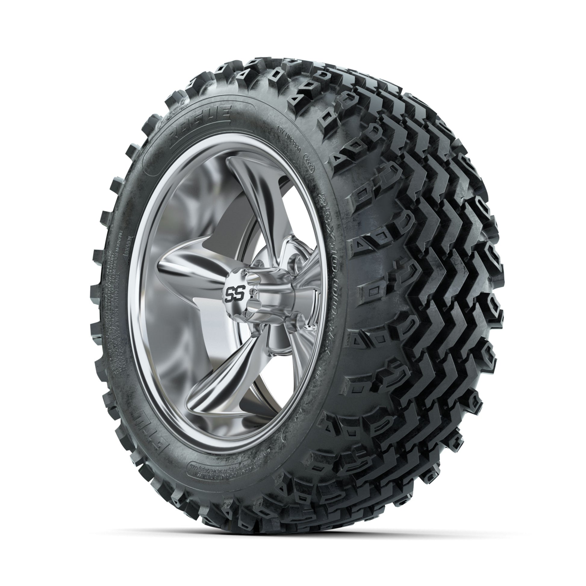 GTW Godfather Chrome 14 in Wheels with 23x10.00-14 Rogue All - 3/4 view