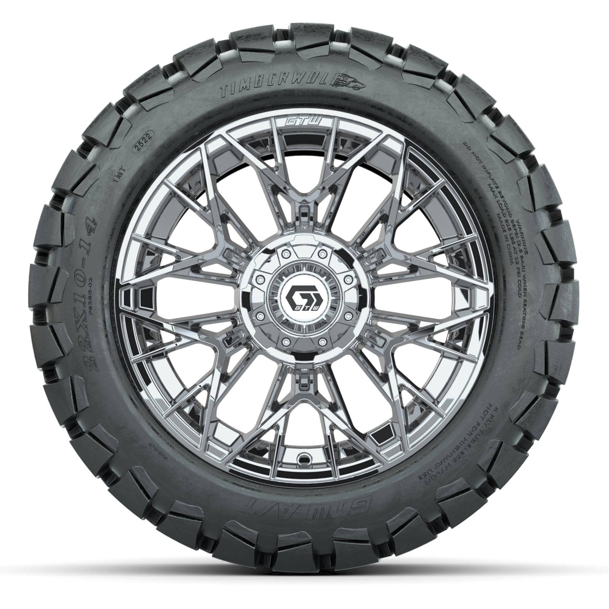 GTW Stellar Chrome 14 in Wheels with 22X10-14 Timberwolf All - front view