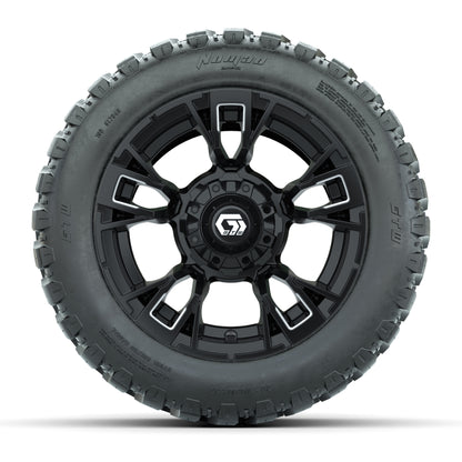 GTW® Vandal Matte Black/Machined 12 in Wheels with 20X10-12 Nomad Steel Belt Radial All-Terrain Tires – Full Set