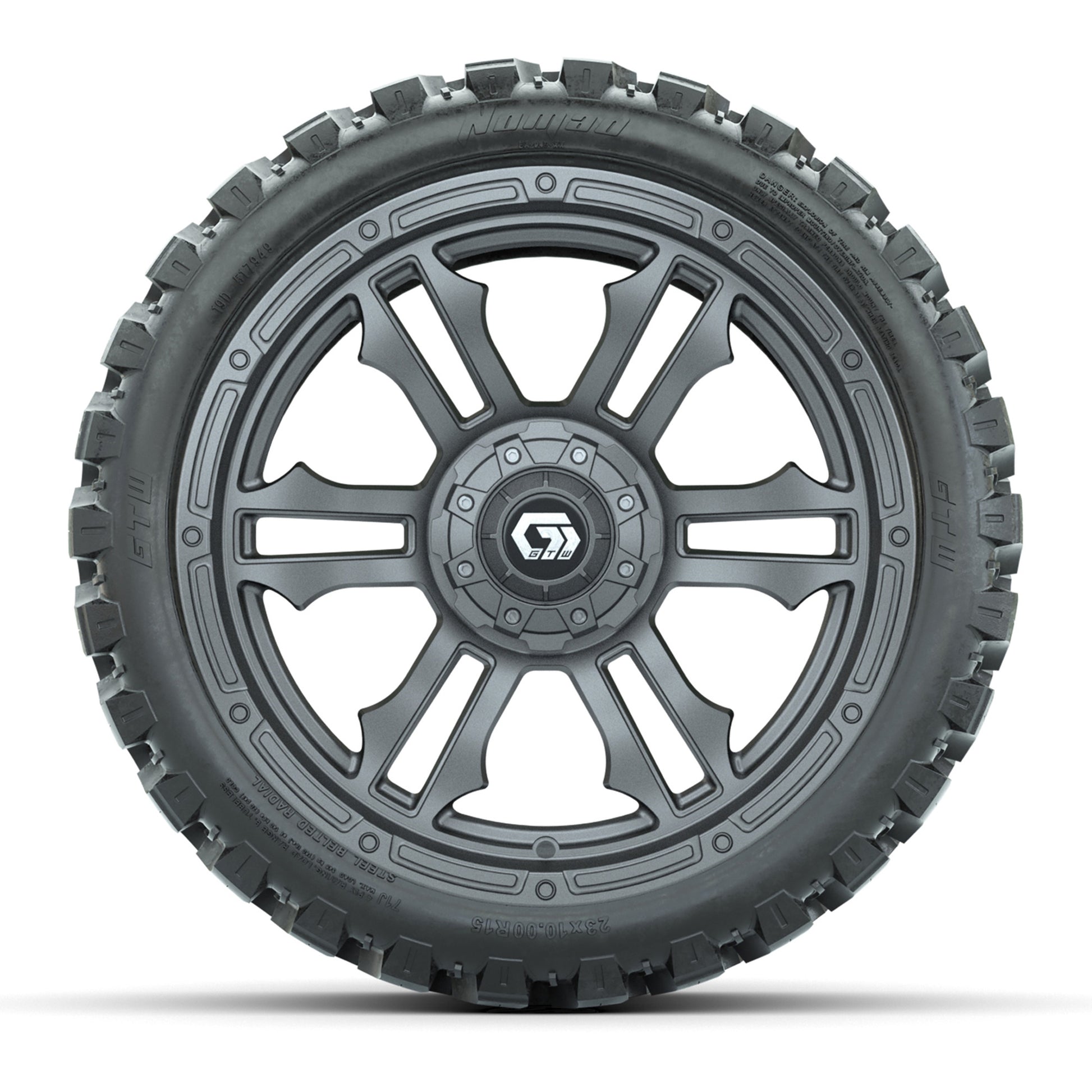GTW® Shogun Gunmetal 15 in Wheels with 23x10-R15 Nomad Steel - front view