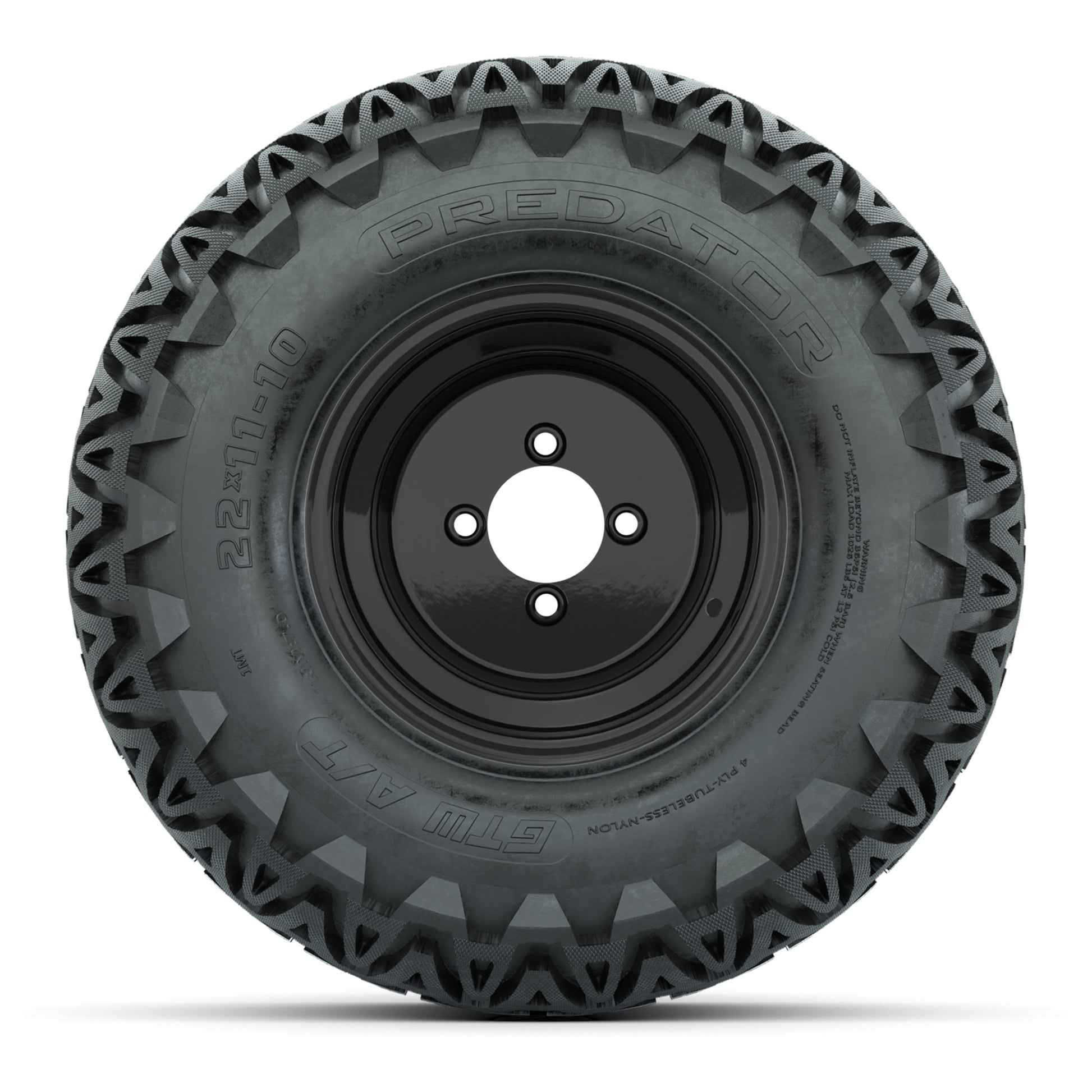 Set of (4) 10 in Black Steel Offset Wheels with 22x11-10 Predator All Terrain Tires