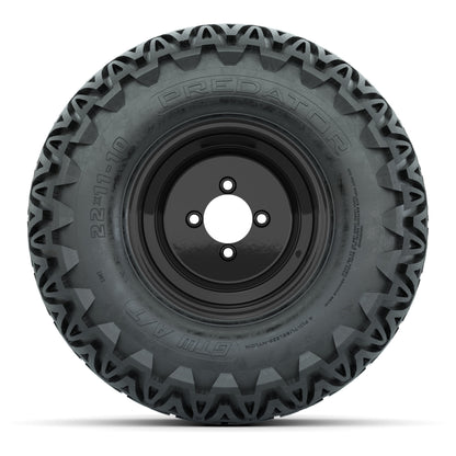 Set of (4) 10 in Black Steel Offset Wheels with 22x11-10 Predator All Terrain Tires