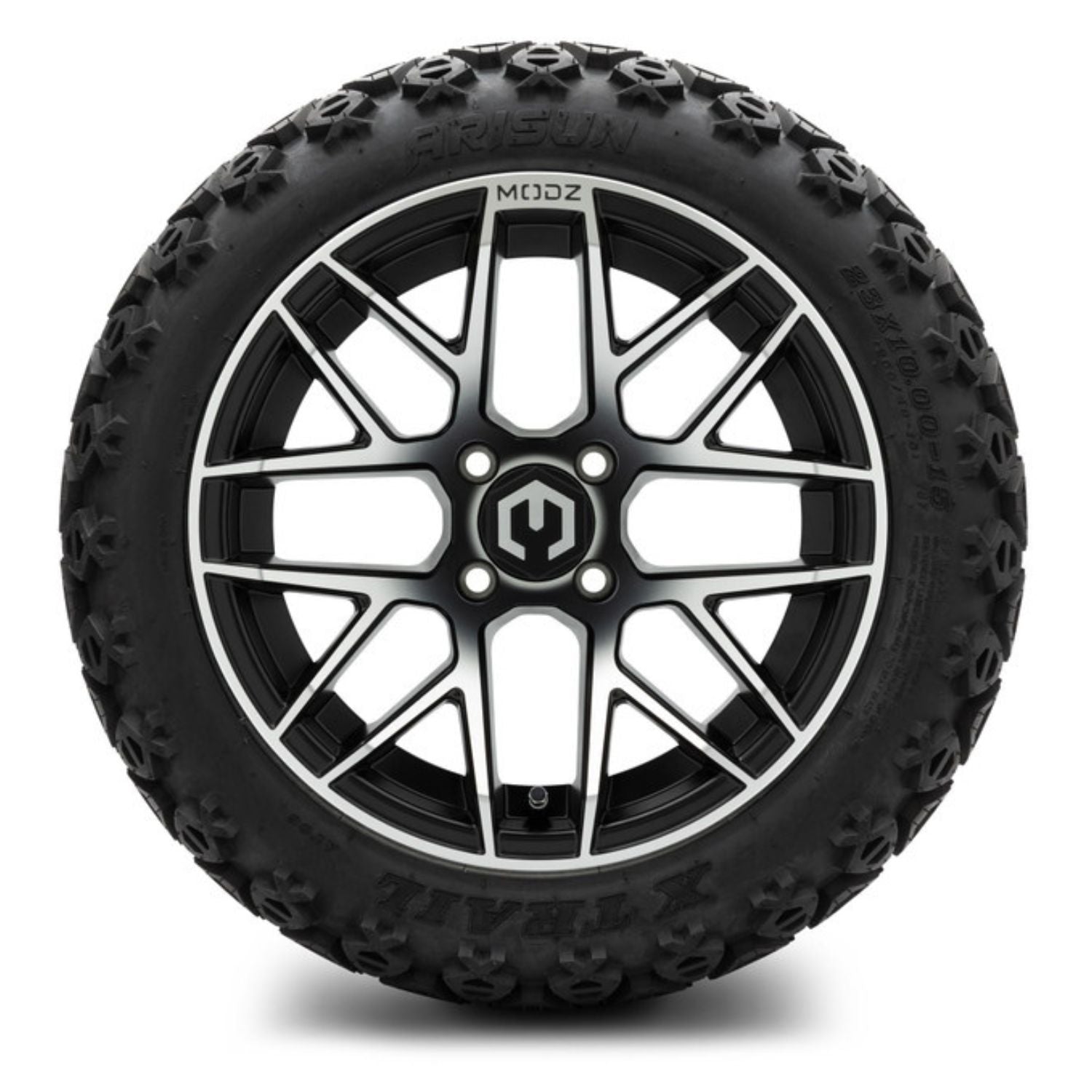 MODZ® 15" Matrix Machined Black Wheels & Off-Road Tires Combo (Arisun X-Trail All-Terrain 23x10-15)