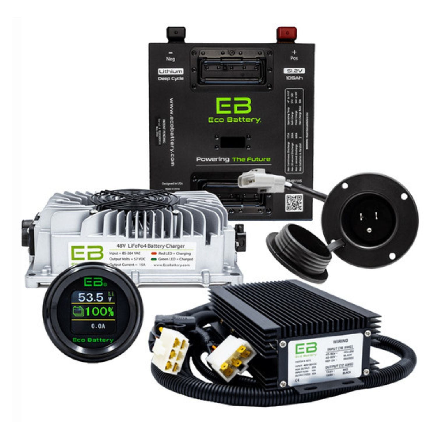 Eco Battery 48V - 105AH Gen3 Thru Hole Lithium Battery Combo - Club Car Carryall