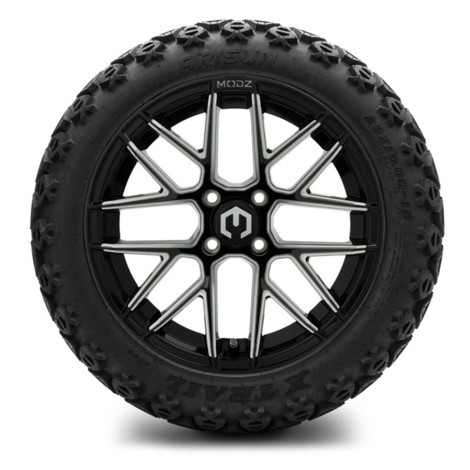 MODZ® 15" Matrix Glossy Black with Ball Mill Wheels & Off-Road Tires Combo (Arisun X-Trail All-Terrain 23x10-15)