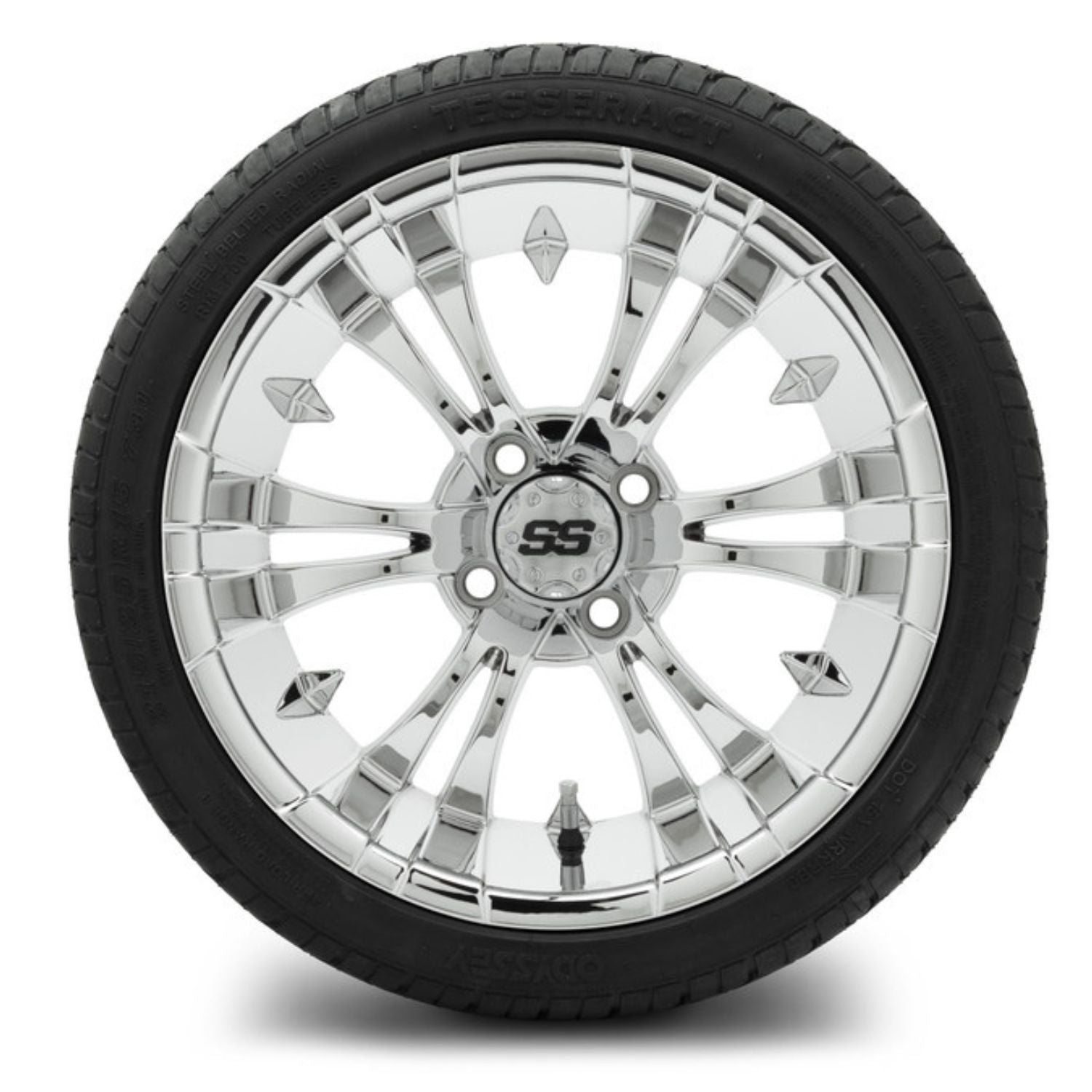 MODZ® 15" Vampire Chrome Wheels & Street Tires Combo (Odyssey Tesseract Steel-Belted Radial 215/35-R15)