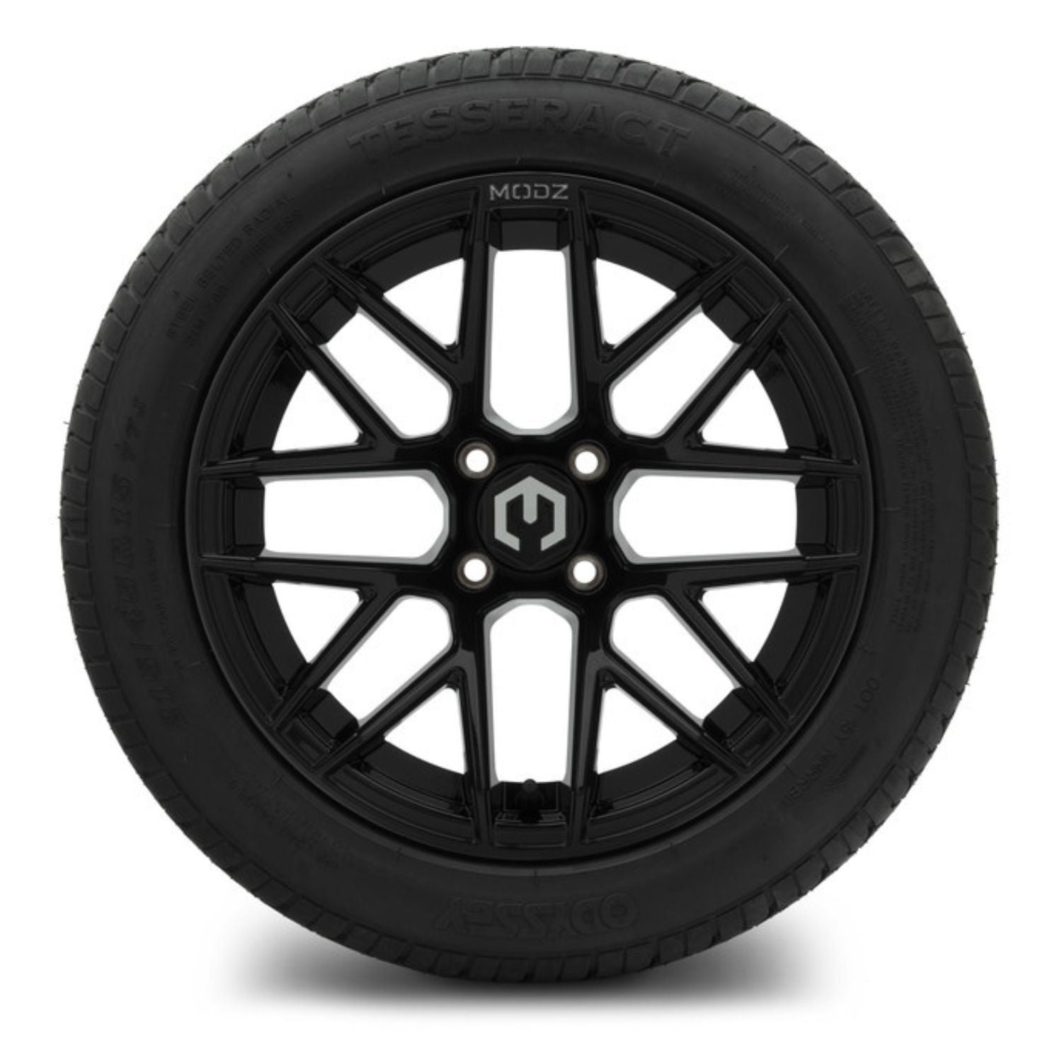 MODZ® 15" Matrix Glossy Black Wheels & Street Tires Combo (Odyssey Tesseract Steel-Belted Radial 215/45-R15)