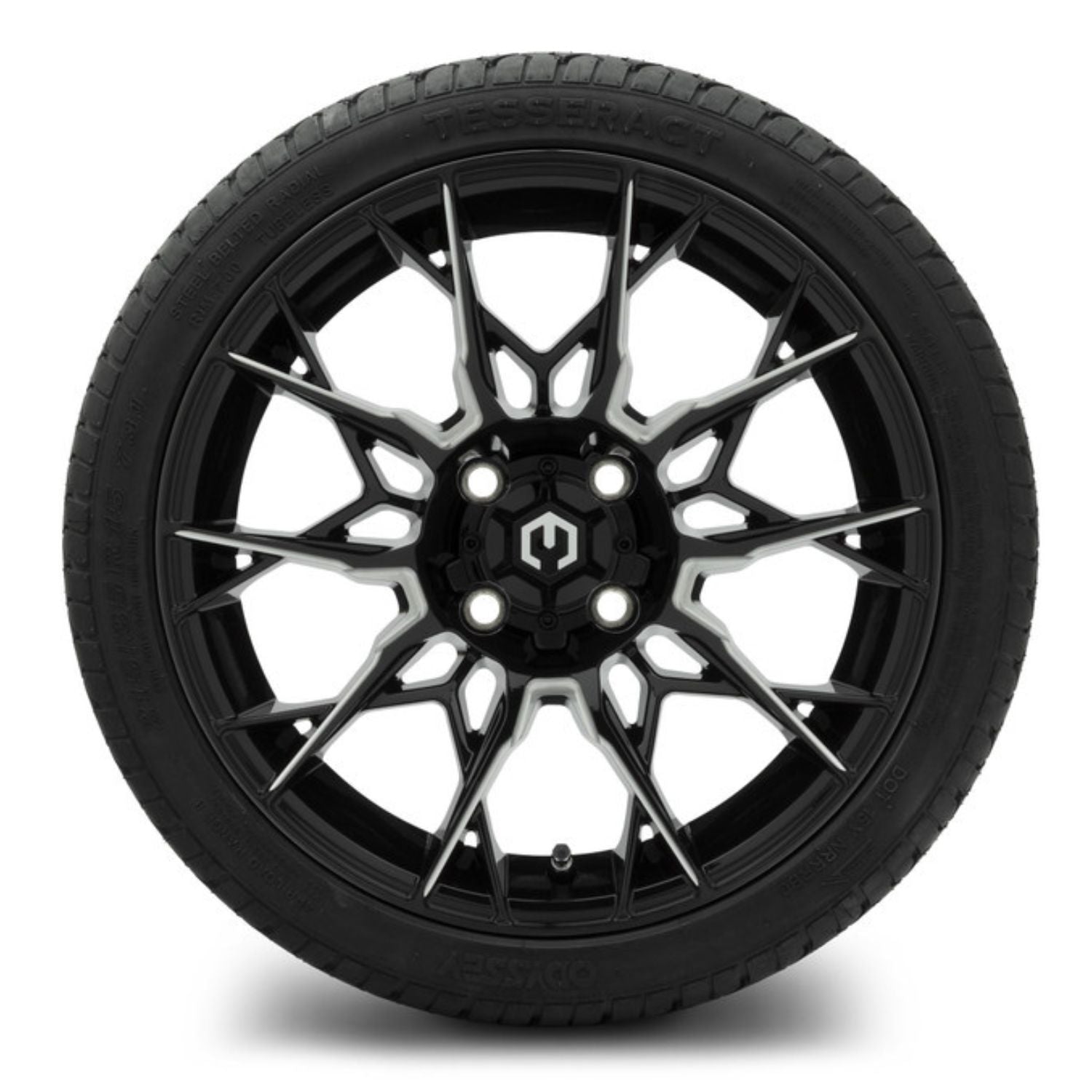 MODZ® 15" Chaos Glossy Black with Ball Mill Wheels & Street Tires Combo (Odyssey Tesseract Steel-Belted Radial 215/35-R15)