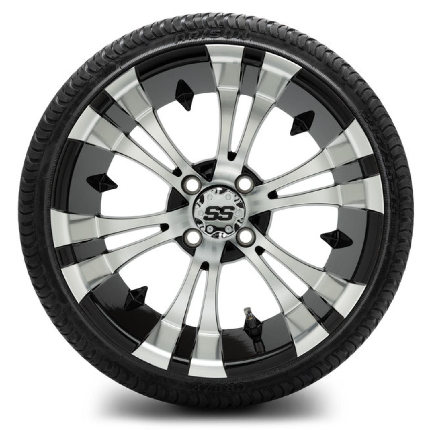 MODZ® 15" Vampire Machined Black Wheels & Street Tires Combo (Arisun Cruze 215/35-15)