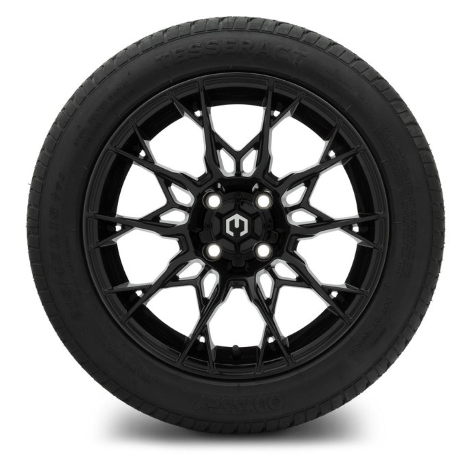 MODZ® 15" Chaos Glossy Black Wheels & Street Tires Combo (Odyssey Tesseract Steel-Belted Radial 215/45-R15)