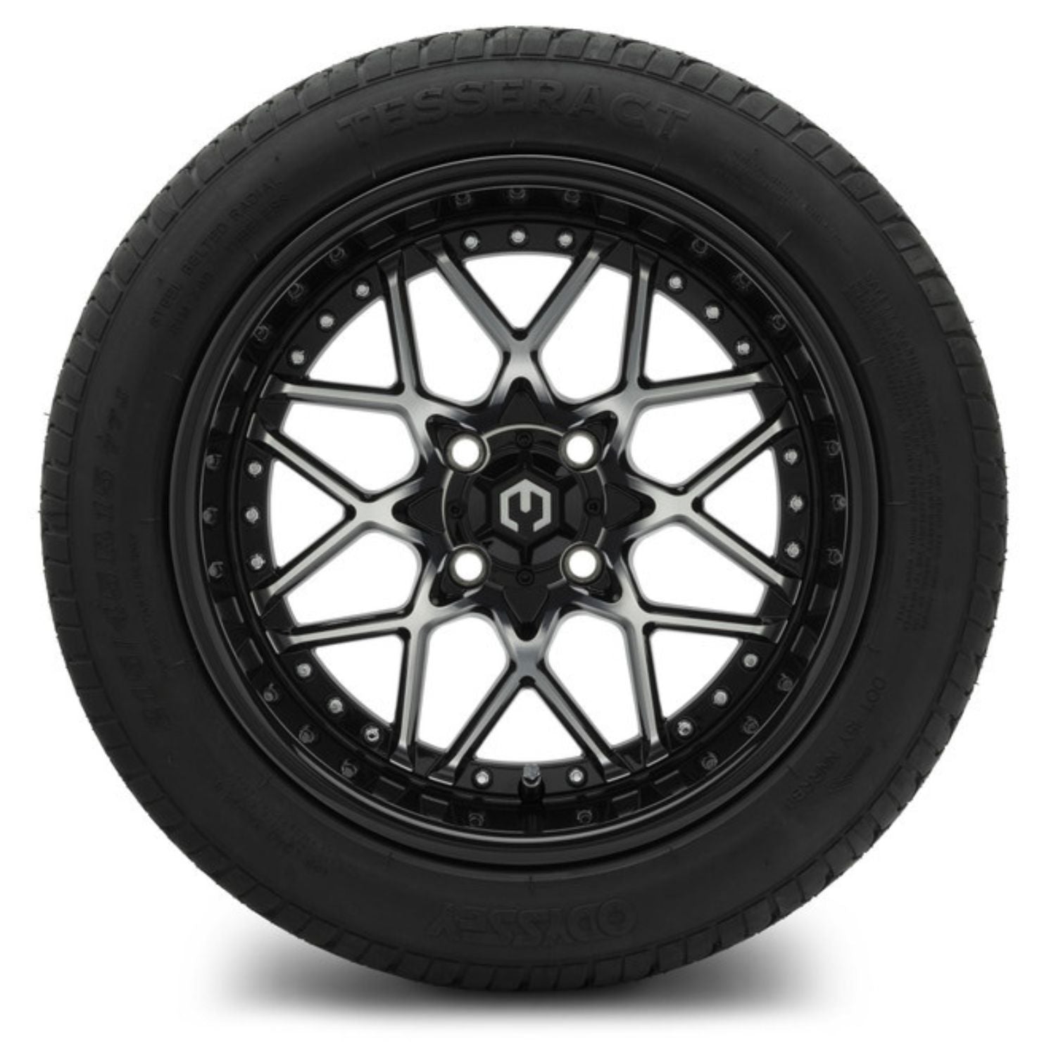 MODZ® 15" Formula Machined Black Wheels & Street Tires Combo (Odyssey Tesseract Steel-Belted Radial 215/45-R15)