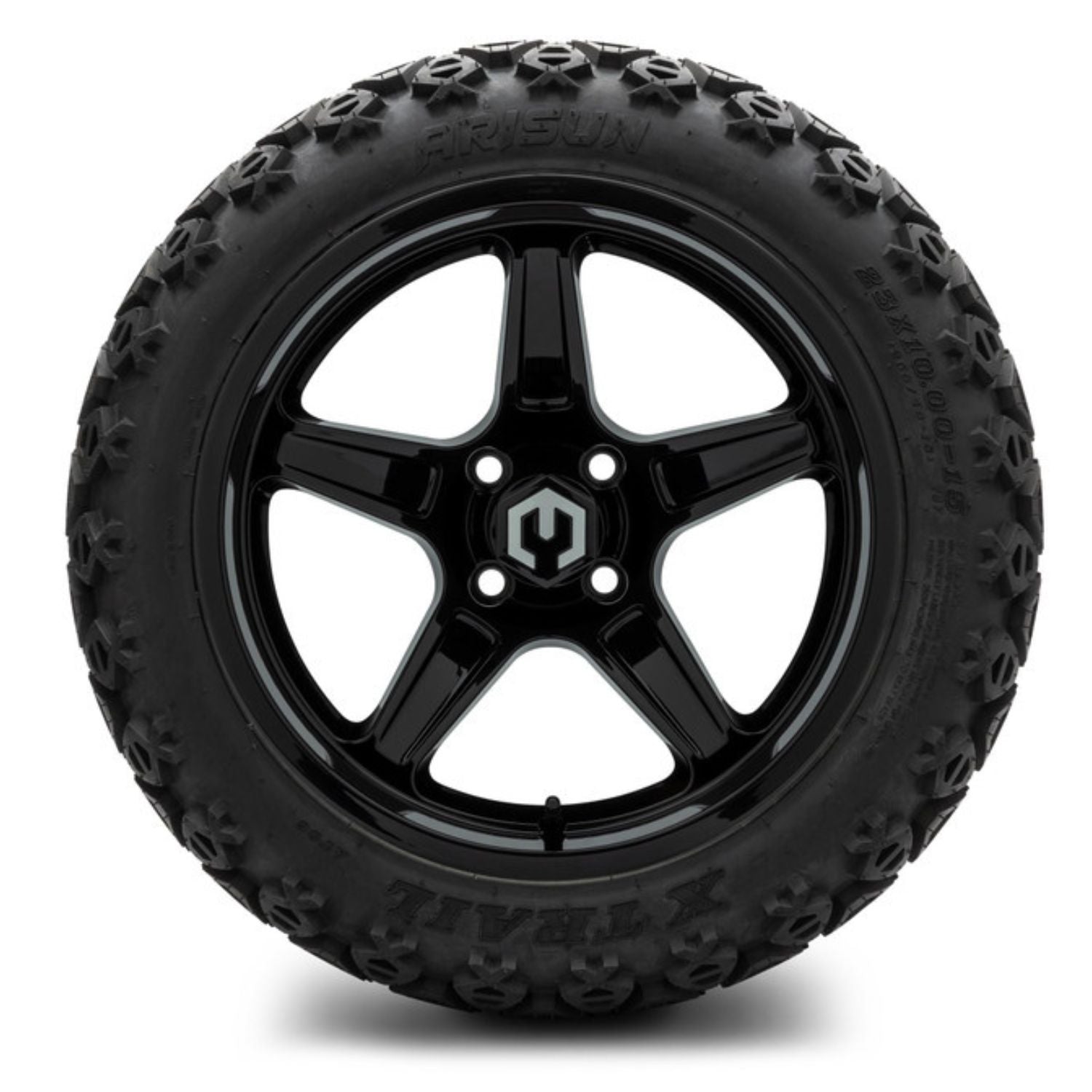 MODZ® 15" Drift Glossy Black Wheels & Off-Road Tires Combo (Arisun X-Trail All-Terrain 23x10-15)