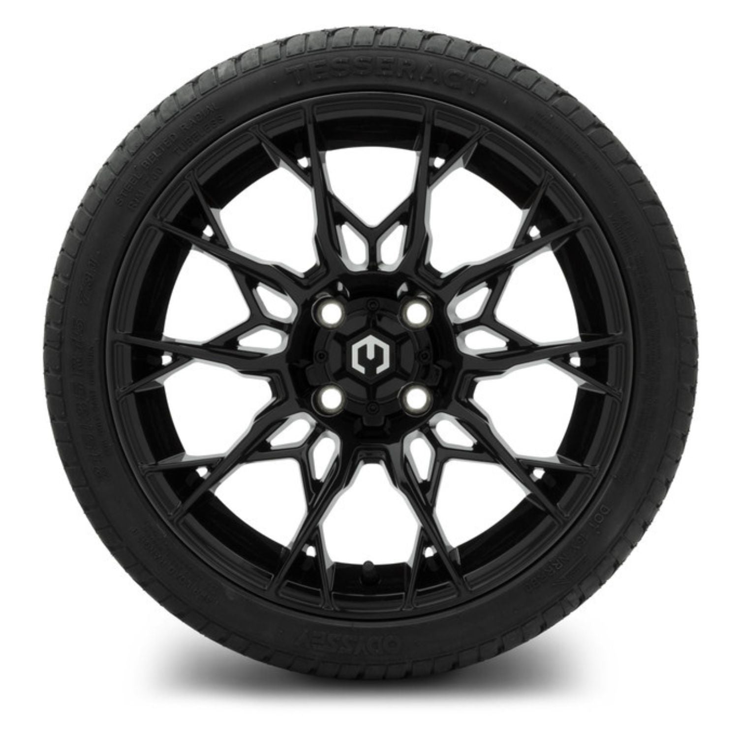 MODZ® 15" Chaos Glossy Black Wheels & Street Tires Combo (Odyssey Tesseract Steel-Belted Radial 215/35-R15)