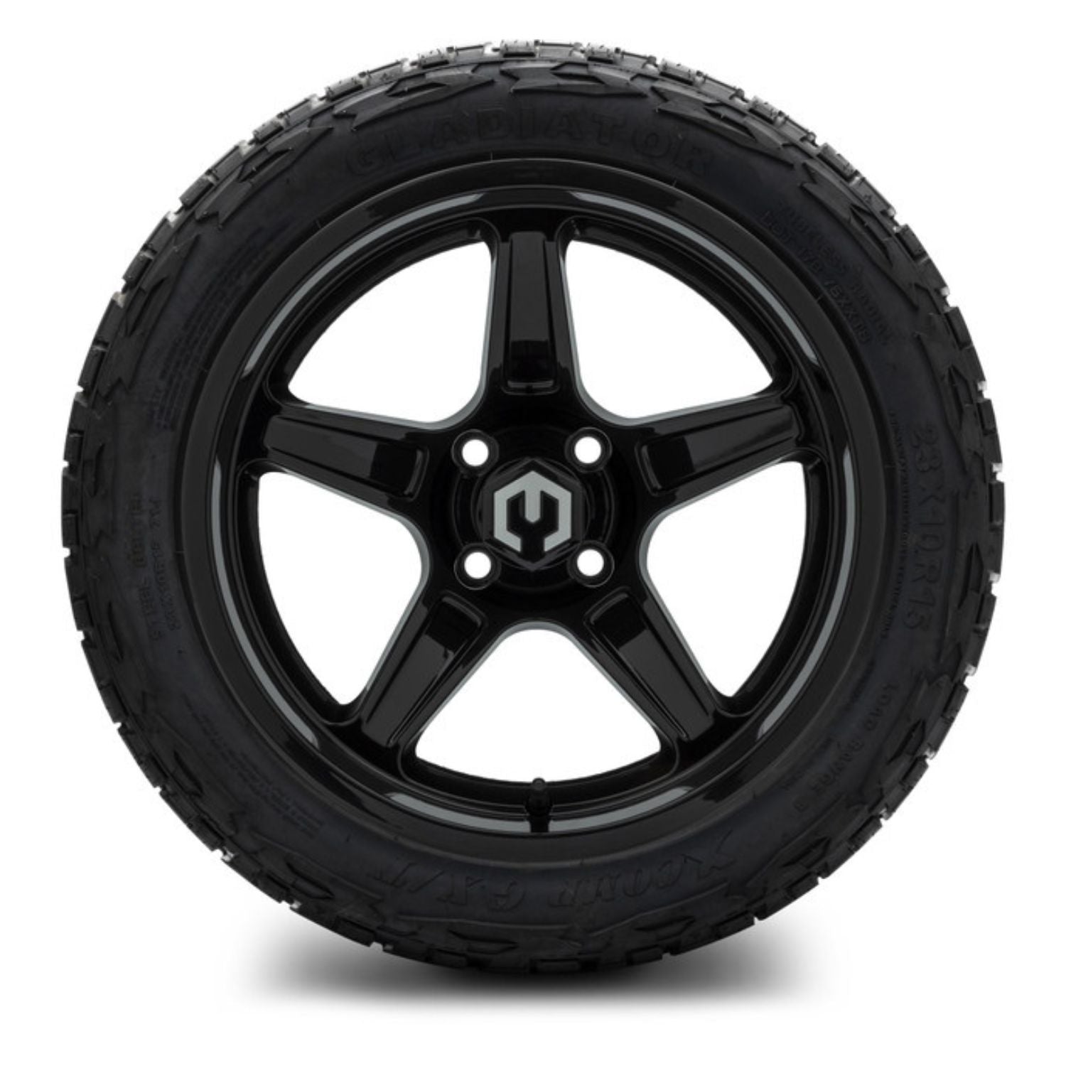 MODZ® 15" Drift Glossy Black Wheels & Off-Road Tires Combo (Xcomp Gladiator Steel Belted Radial 23x10-15)