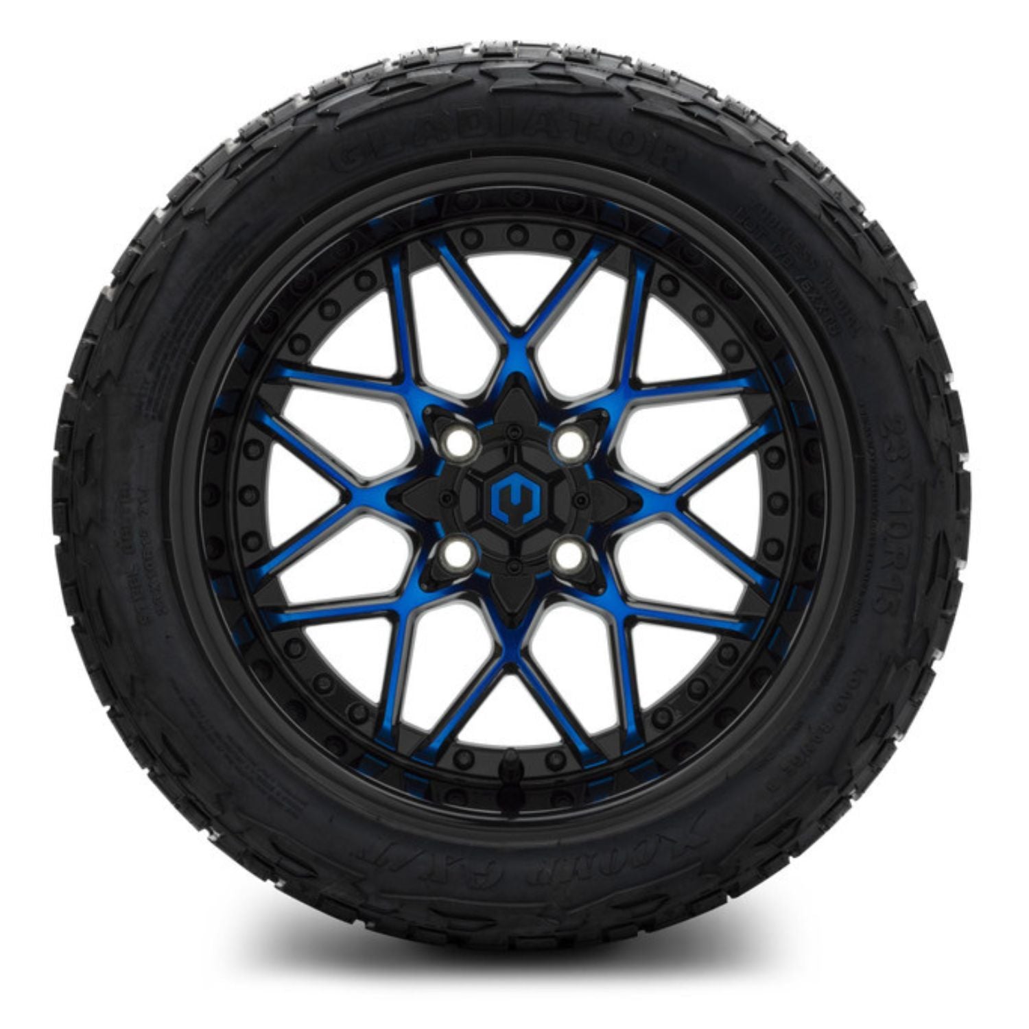 MODZ® 15" Formula Blue and Black Wheels & Off-Road Tires Combo (Xcomp Gladiator Steel Belted Radial 23x10-15)