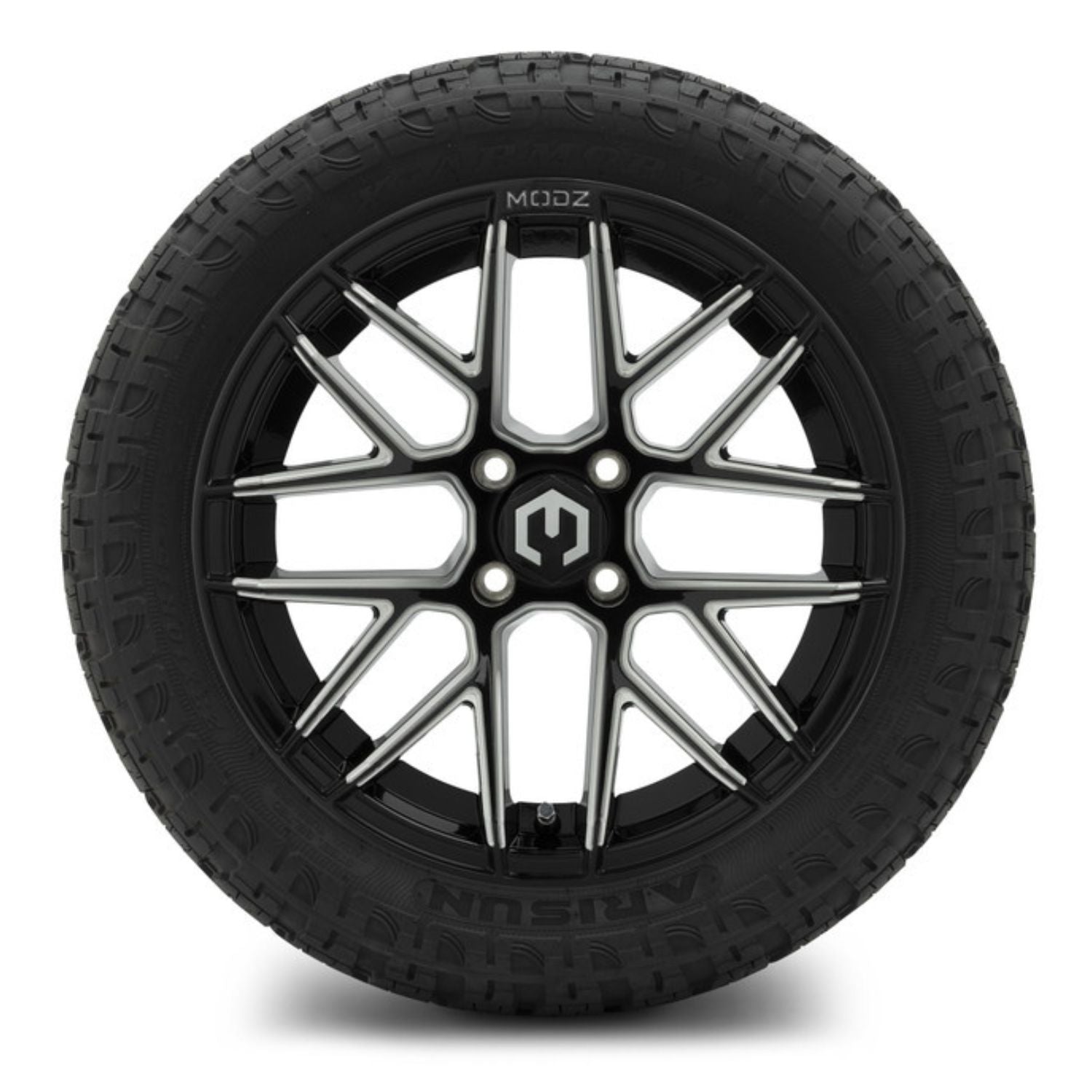 MODZ® 15" Matrix Glossy Black with Ball Mill Wheels & Off-Road Tires Combo (Arisun X-Armory Steel Belted Radial 23x10-15)