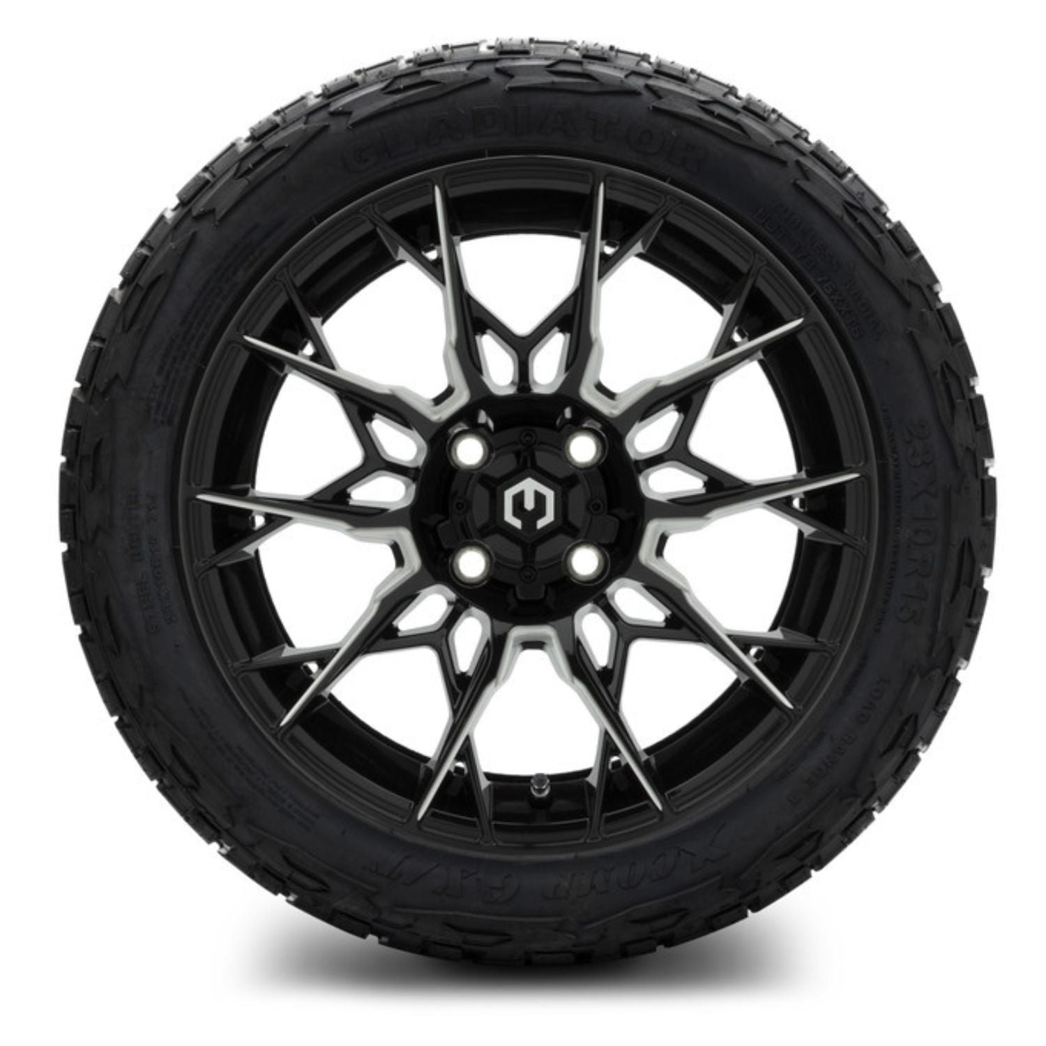 MODZ® 15" Chaos Glossy Black with Ball Mill Wheels & Off-Road Tires Combo (Xcomp Gladiator Steel Belted Radial 23x10-15)