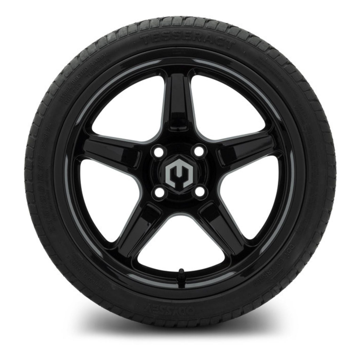 MODZ® 15" Drift Glossy Black Wheels & Street Tires Combo (Odyssey Tesseract Steel-Belted Radial 215/35-R15)