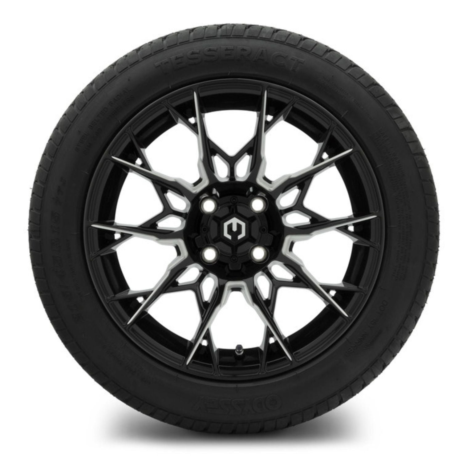 MODZ® 15" Chaos Glossy Black with Ball Mill Wheels & Street Tires Combo (Odyssey Tesseract Steel-Belted Radial 215/45-R15)