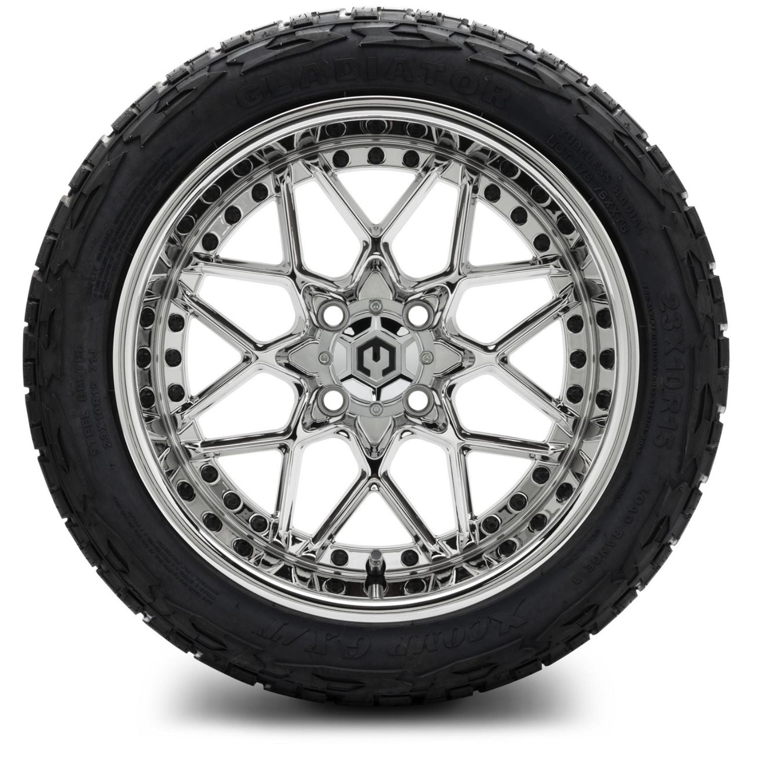 MODZ® 15" Formula Chrome Wheels & Off-Road Tires Combo (Xcomp Gladiator Steel Belted Radial 23x10-15)