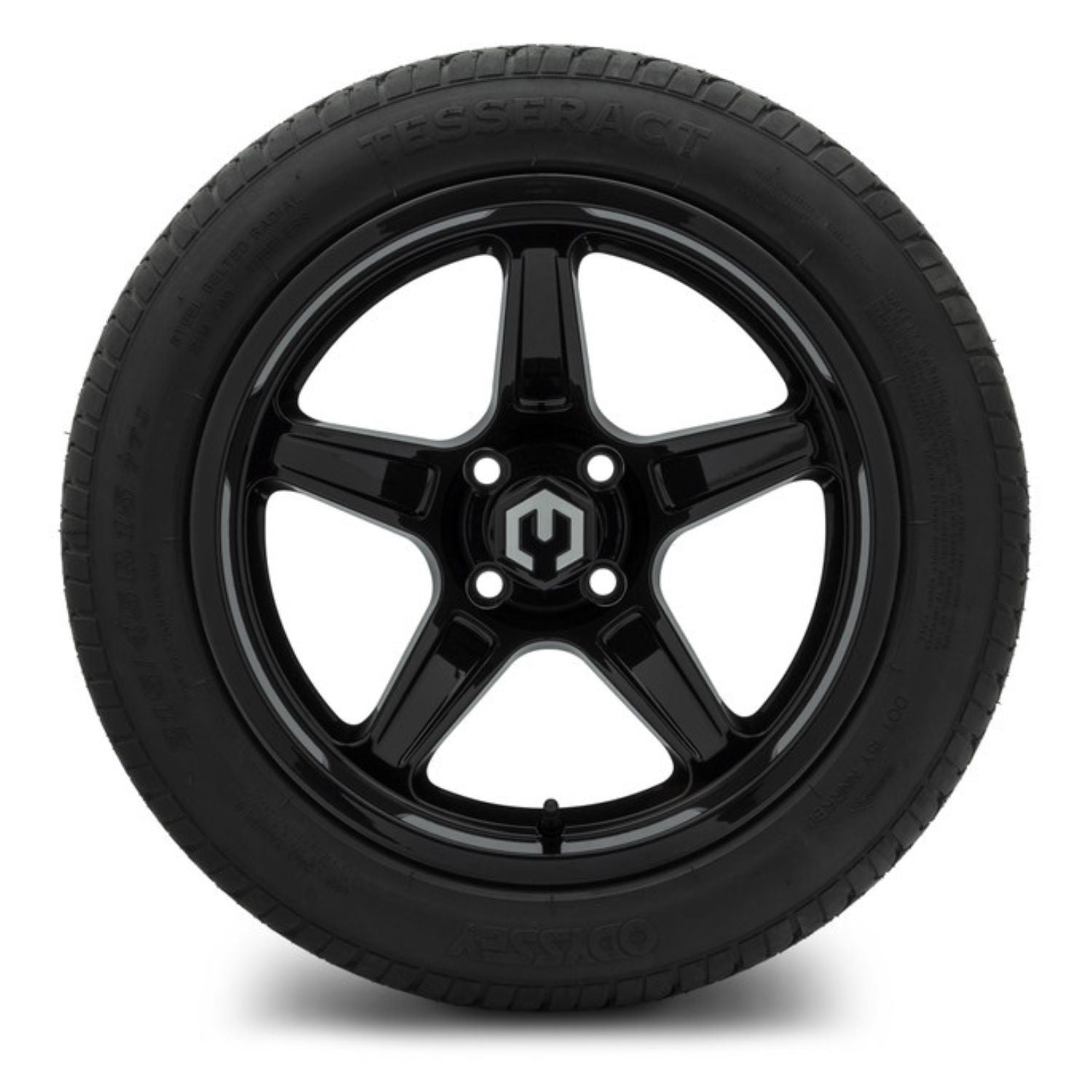 MODZ® 15" Drift Glossy Black Wheels & Street Tires Combo (Odyssey Tesseract Steel-Belted Radial 215/45-R15)