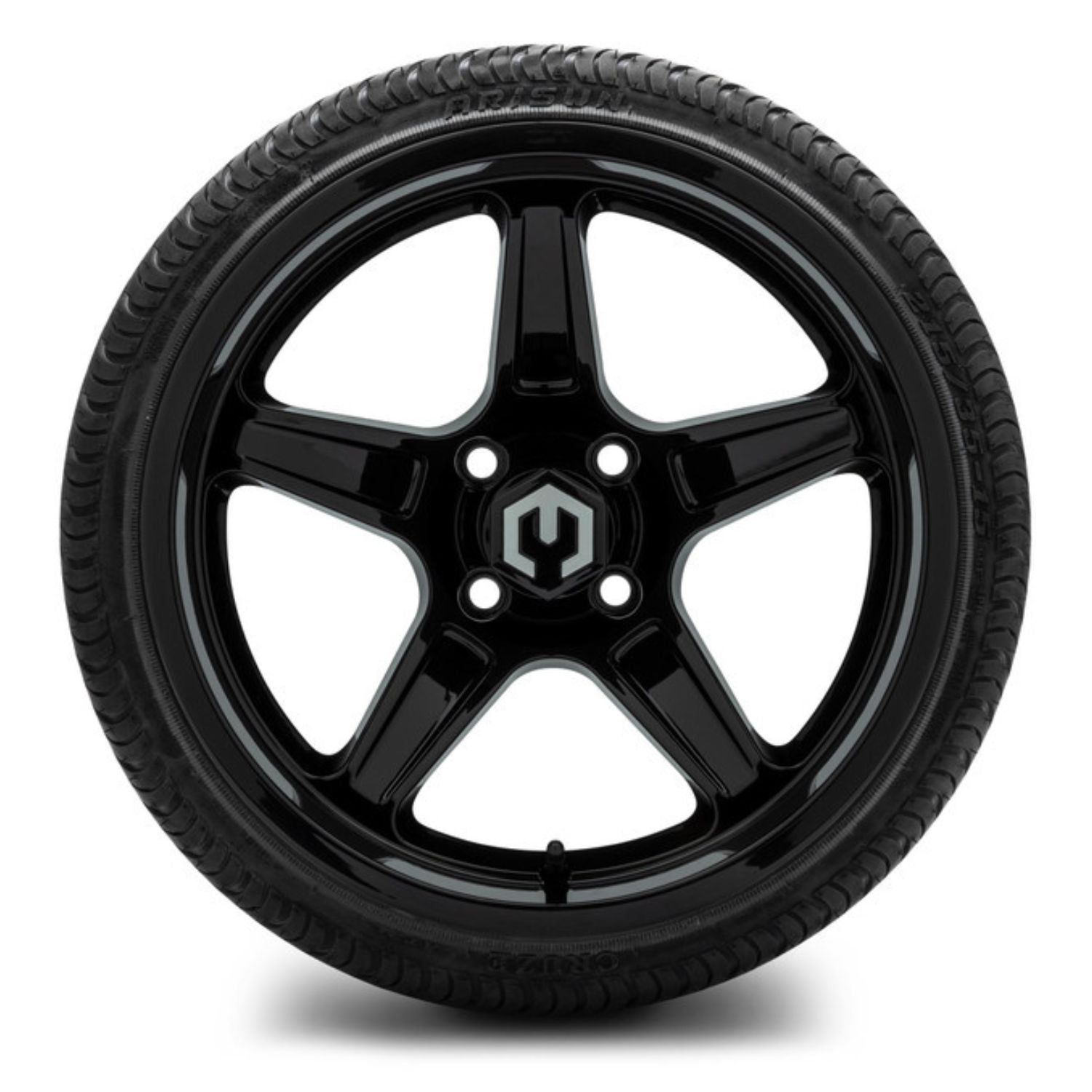 MODZ® 15" Drift Glossy Black Wheels & Street Tires Combo (Arisun Cruze 215/35-15)