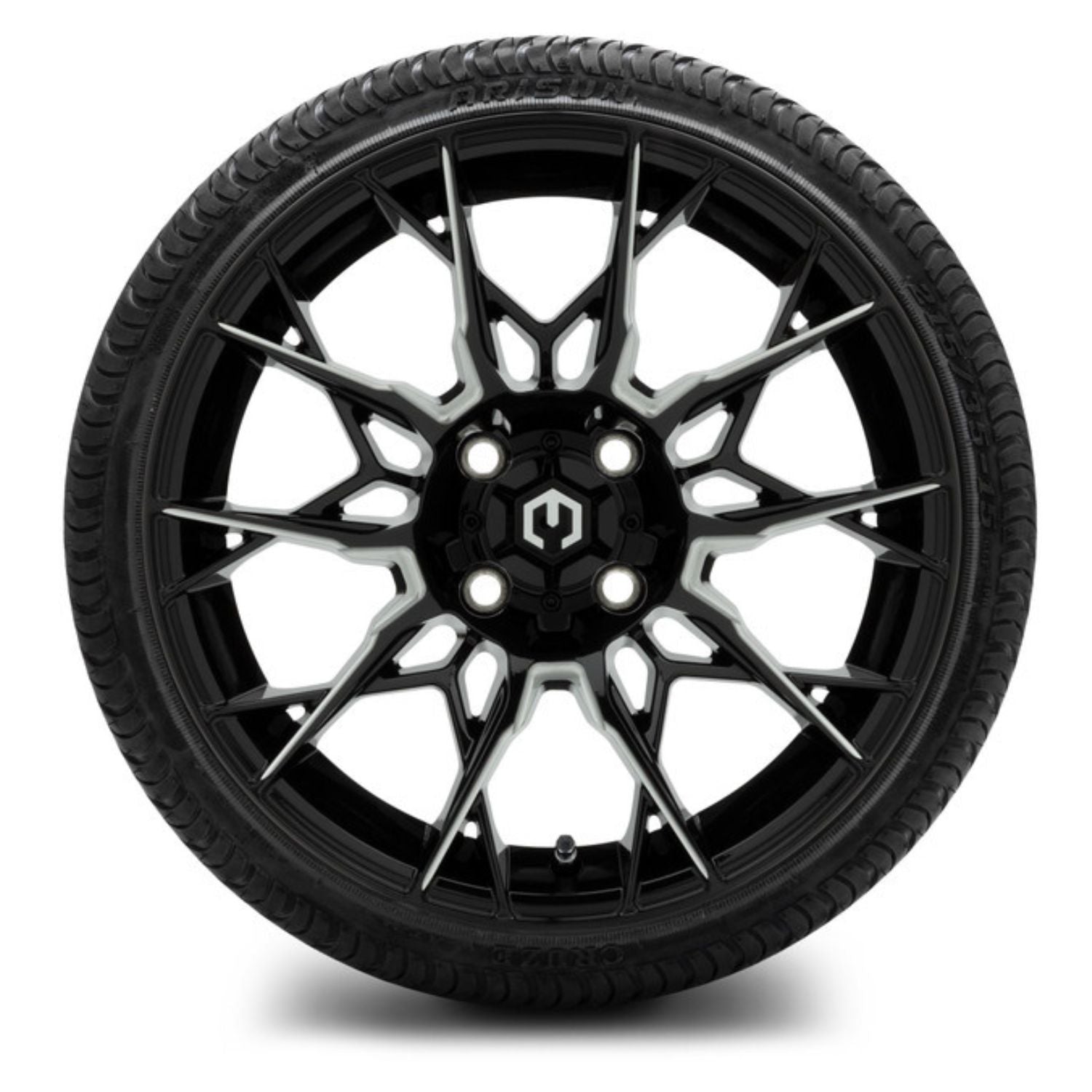 MODZ® 15" Chaos Glossy Black with Ball Mill Wheels & Street Tires Combo (Arisun Cruze 215/35-15)
