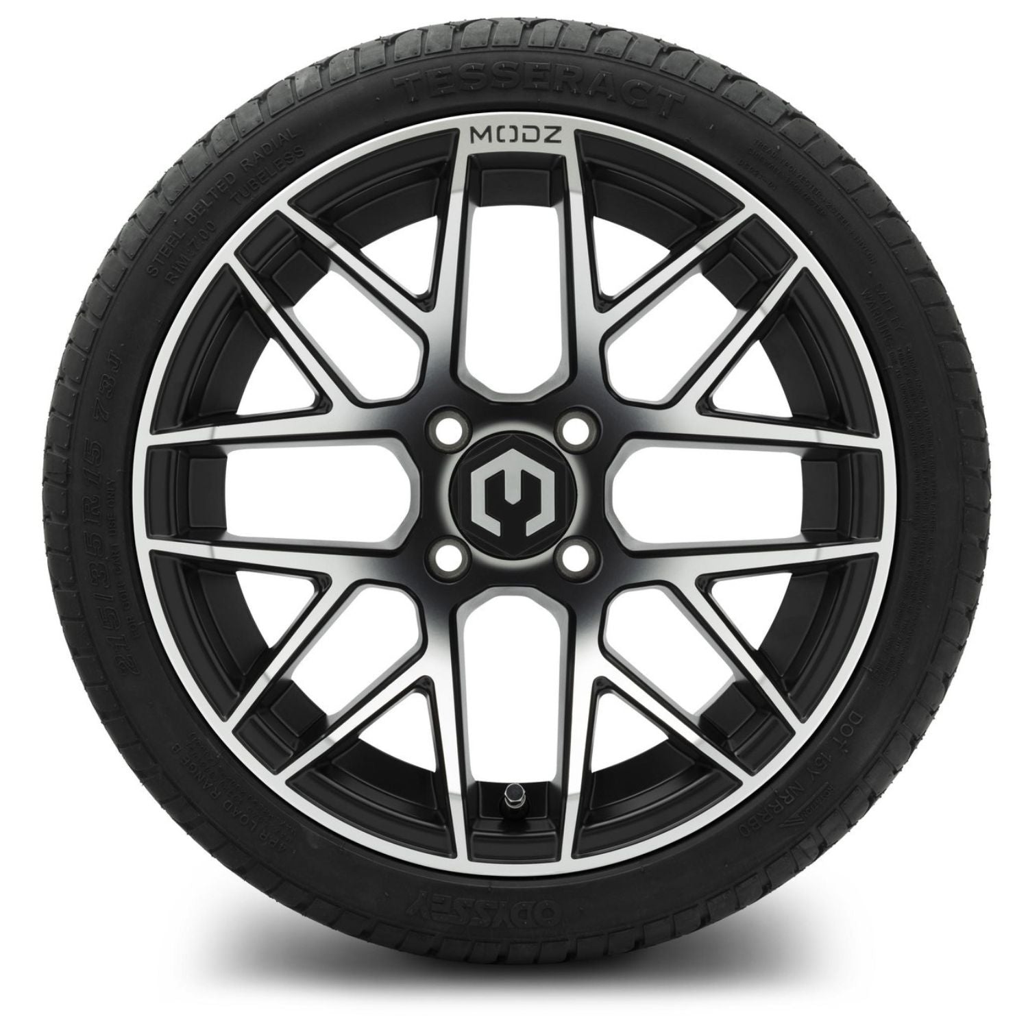 MODZ® 15" Matrix Machined Black Wheels & Street Tires Combo (Odyssey Tesseract Steel-Belted Radial 215/35-R15)
