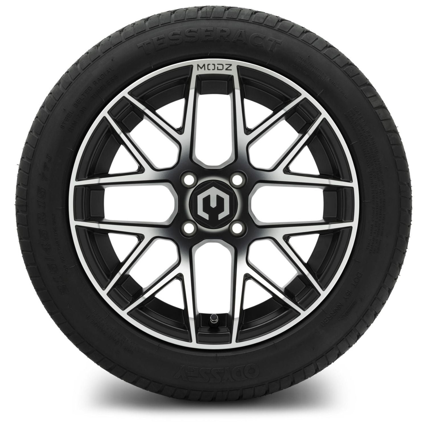 MODZ® 15" Matrix Machined Black Wheels & Street Tires Combo (Odyssey Tesseract Steel-Belted Radial 215/45-R15)