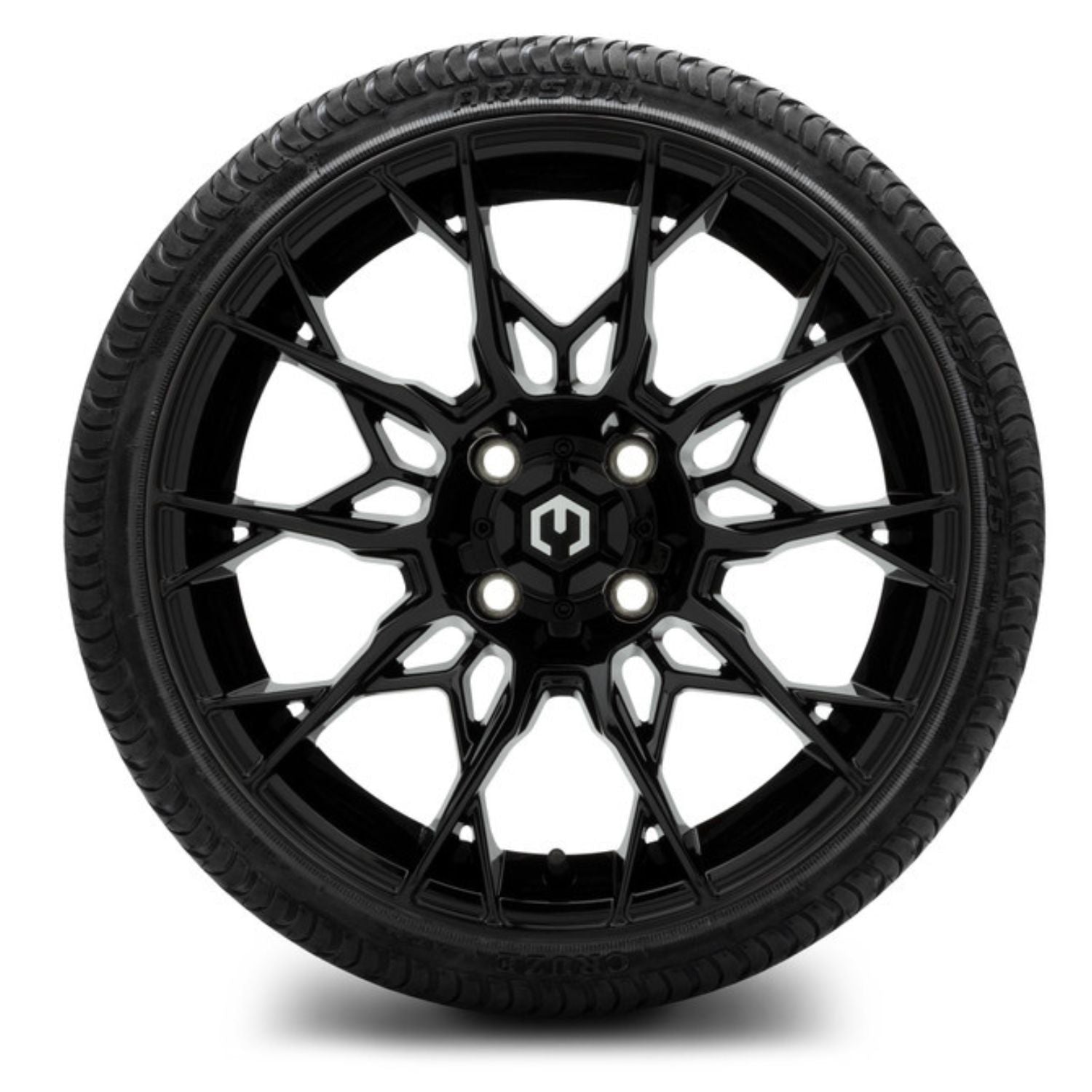 MODZ® 15" Chaos Glossy Black Wheels & Street Tires Combo (Arisun Cruze 215/35-15)