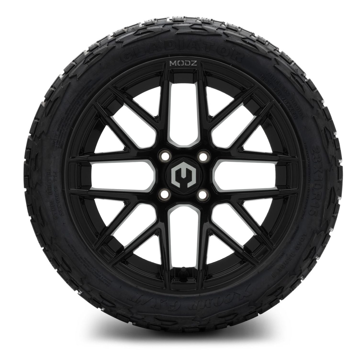 MODZ® 15" Matrix Glossy Black Wheels & Off-Road Tires Combo (Xcomp Gladiator Steel Belted Radial 23x10-15)