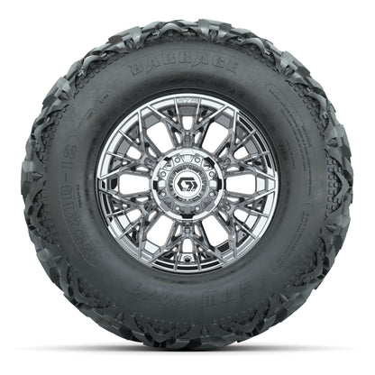 GTW® Stellar Chrome 12 in Wheels with 25X10-12 Barrage Mud Tires – Full Set