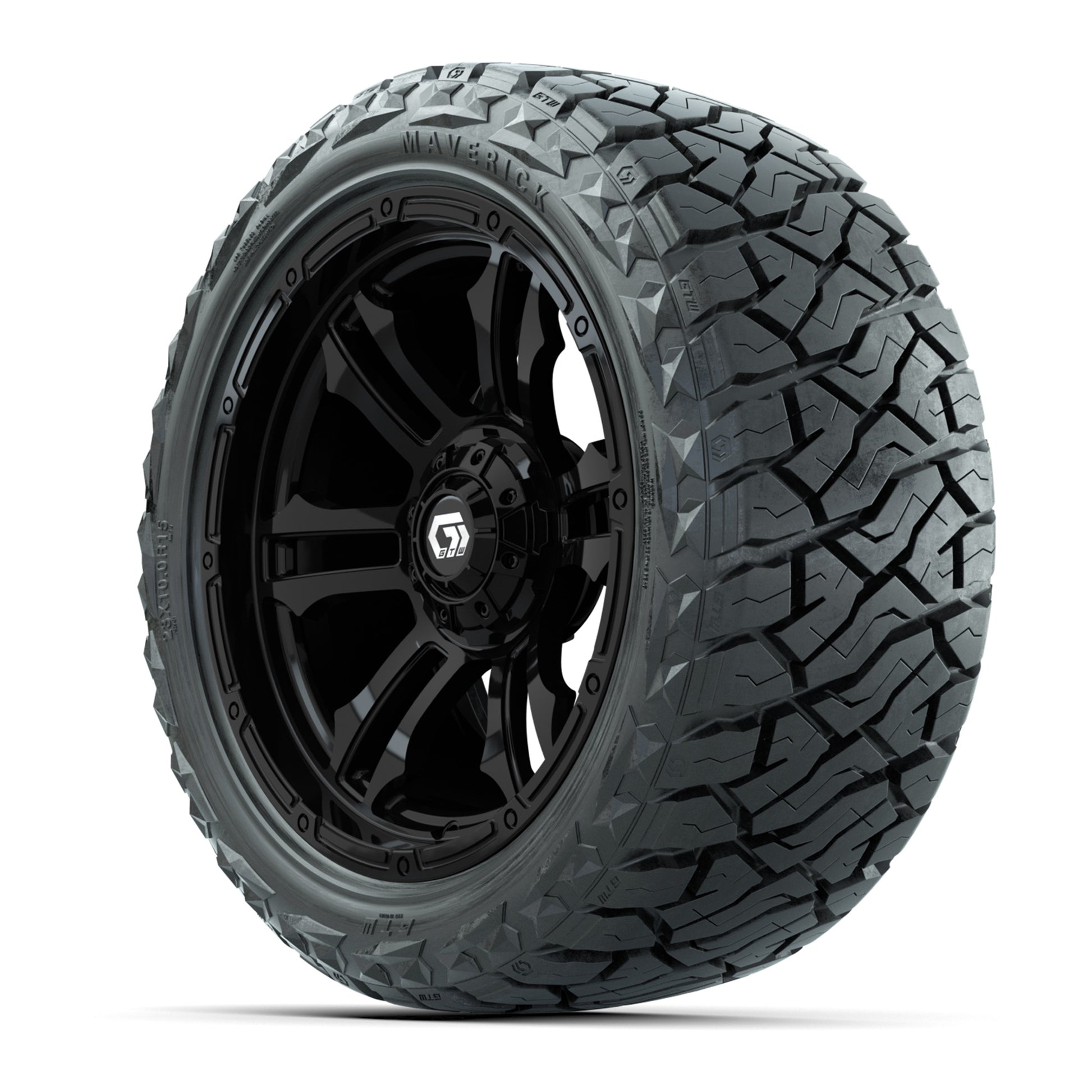GTW Shogun Gloss Black 15 in Wheels with 23x10.00-R15 Maverick All-Terrain Tires – Full Set
