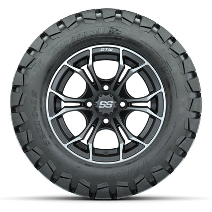 GTW® Spyder Matte Gray/Machined 12 in Wheels with 22X10-12 Timberwolf All-Terrain Tires – Full Set