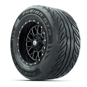 GTW® Helix Black/Machined 12 in Wheels with 255/55-R12 Fusion GTR Steel Belt Radial Street Tires – Full Set