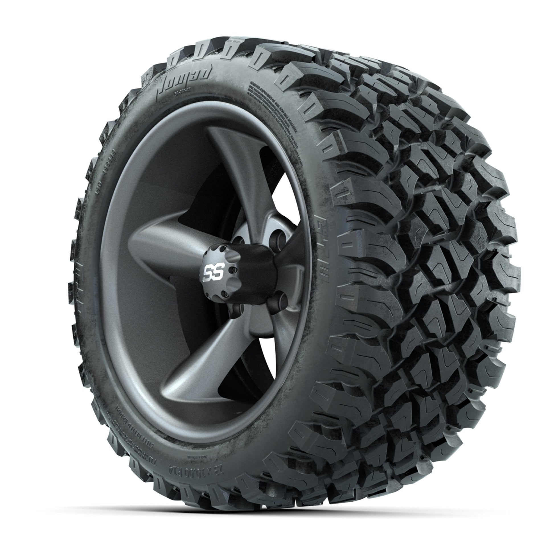 GTW® Godfather Matte Gray 14 in Wheels with 23X10-R14 Nomad  - 3/4 view