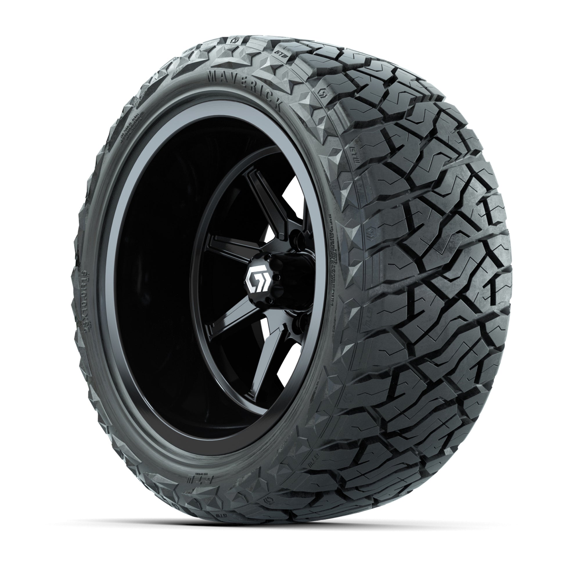 GTW Reaper Gloss Black 15 in Wheels with 23X10-R15 Maverick Steel Belted Radial All-Terrain Tires – Full Set