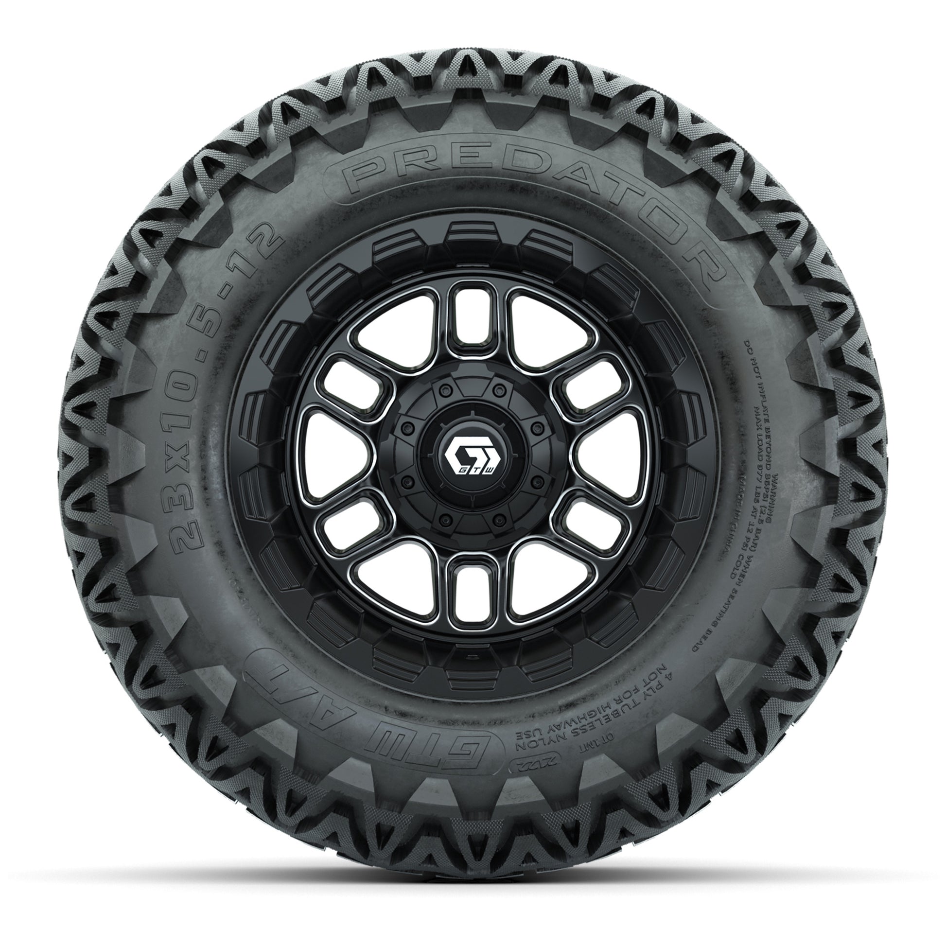 Set of (4) 12 in GTW® Titan Machined & Black Wheels with 23x10.5-12 Predator All-Terrain Tires
