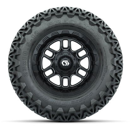 Set of (4) 12 in GTW® Titan Machined & Black Wheels with 23x10.5-12 Predator All-Terrain Tires