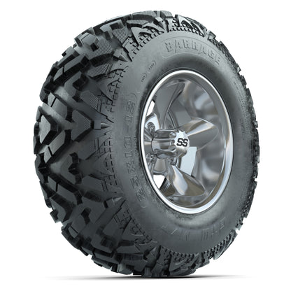 GTW® Godfather Chrome 12 in Wheels with 25X10-12 Barrage Mud Tires – Full Set