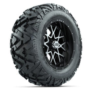 GTW Vortex Matte Black/Machined 14 in Wheels with 25x10-14 Barrage Mud Tires – Full Set