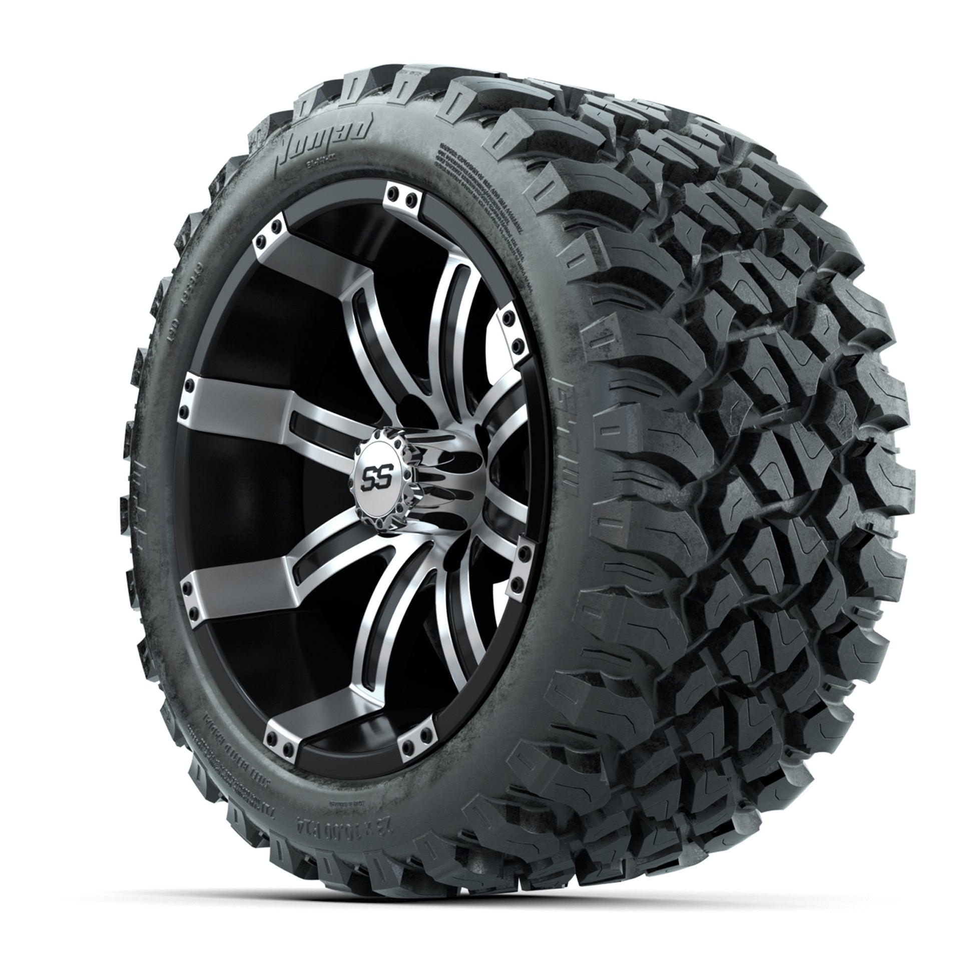 GTW® Tempest Black/Machined 14 in Wheels with 23X10-R14 Noma - 3/4 view