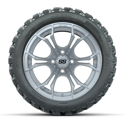 GTW® Spyder Silver Brush 14 in Wheels with 23X10-R14 Nomad S - front view