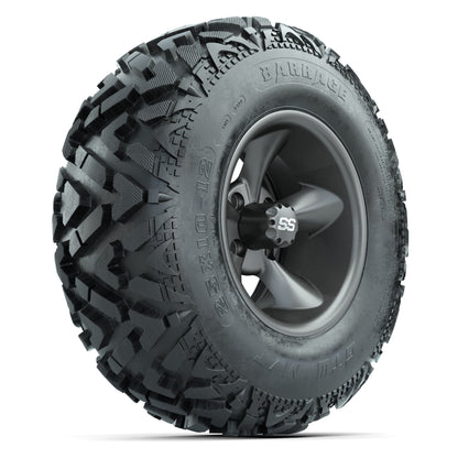 GTW® Godfather Matte Gray 12 in Wheels with 25X10-12 Barrage Mud Tires – Full Set