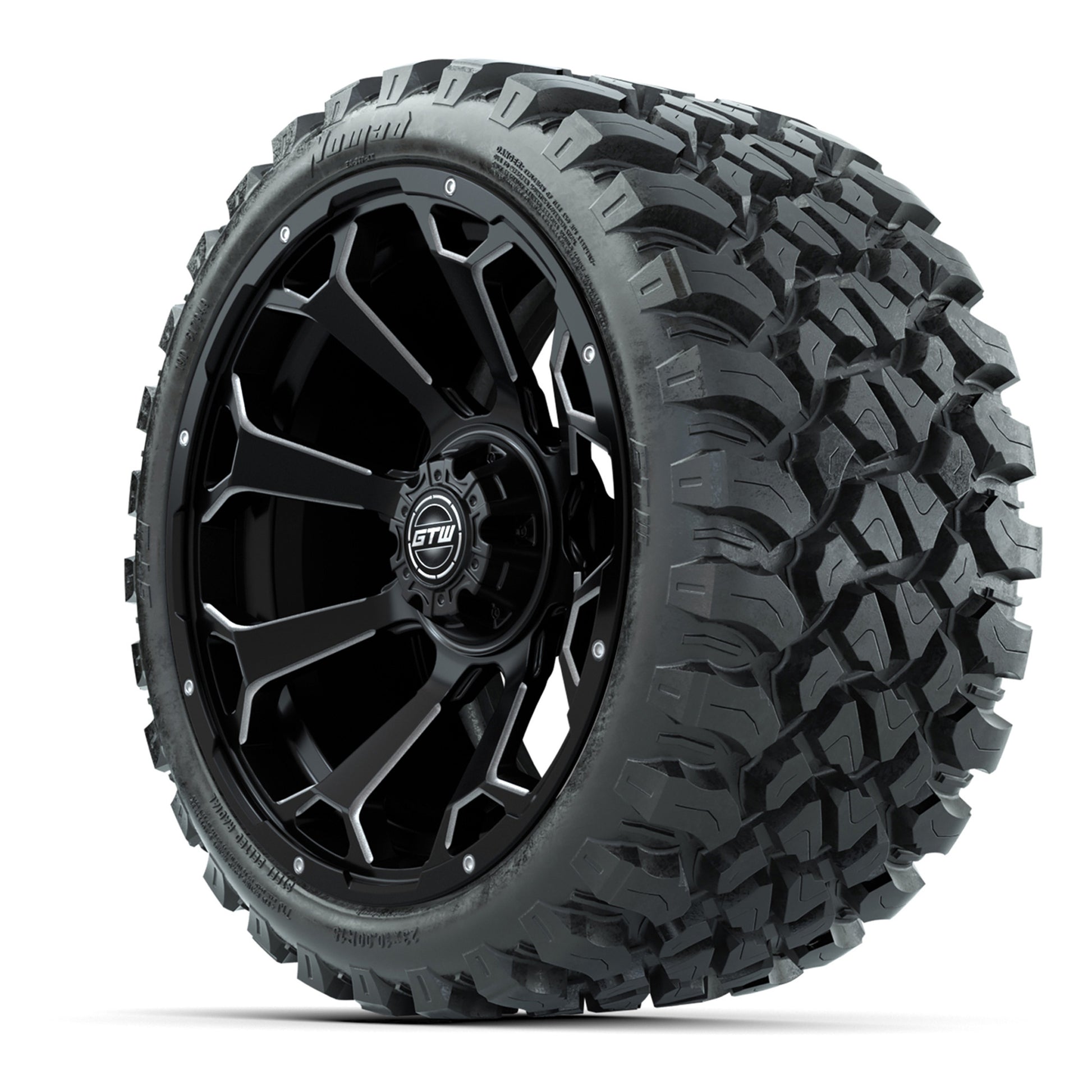 Set of (4) 15″ GTW Raven Matte Black Wheels with 23x10-R15 Nomad All-Terrain Tires