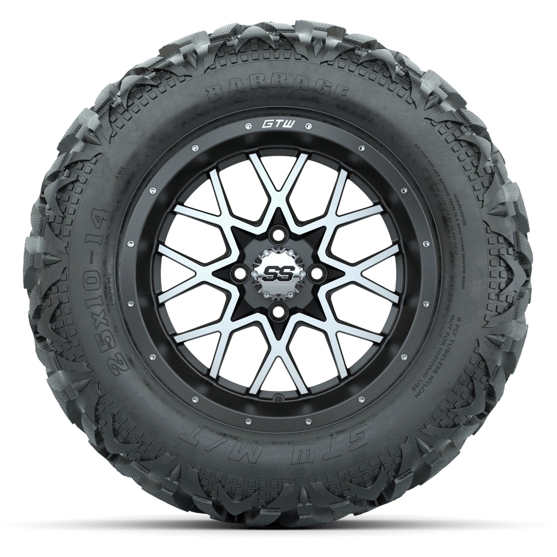 GTW Vortex Matte Gray/Machined 14 in Wheels with 25x10-14 Ba - front view