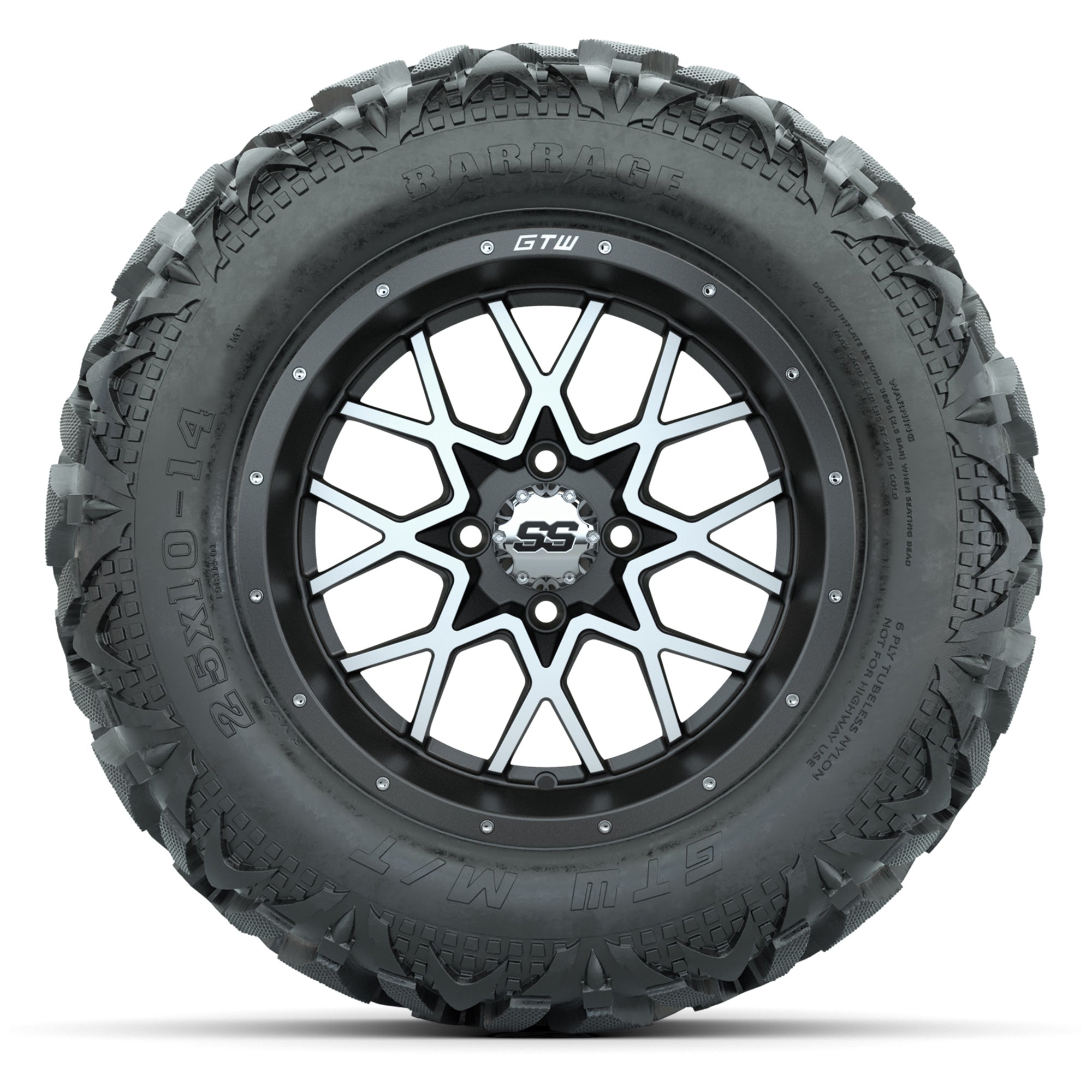 GTW Vortex Matte Gray/Machined 14 in Wheels with 25x10-14 Ba - 3/4 view