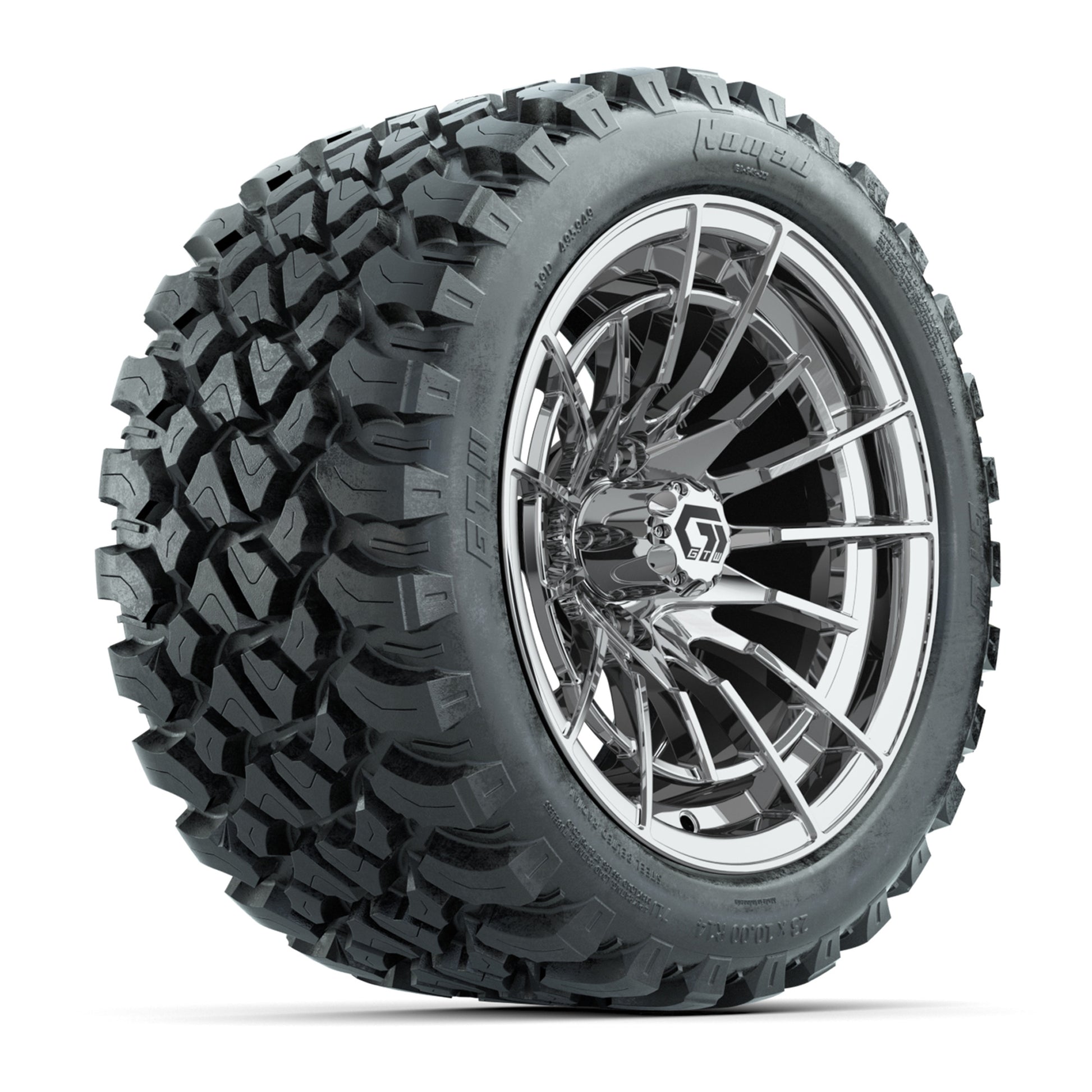 GTW® Boost Chrome 14 in Wheels with 23X10-R14 Nomad Steel Belt Radial All-Terrain Tires – Full Set